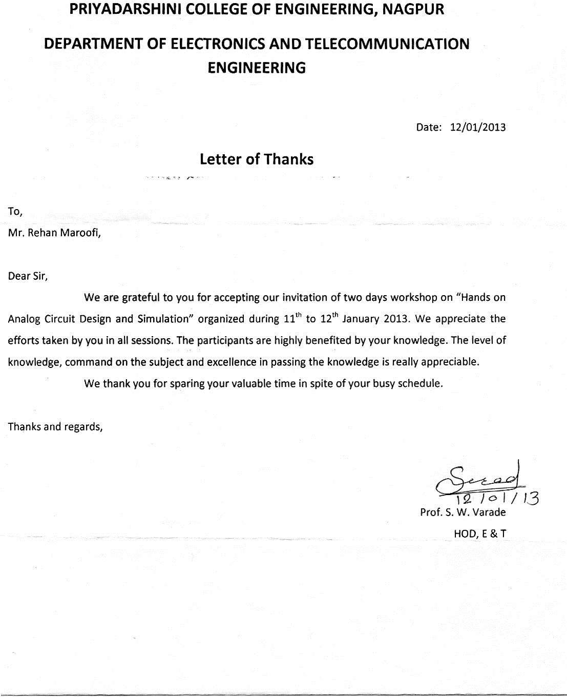 Letter of Appreciations